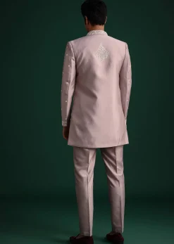 Lilac Cotton Silk Sherwani Kurta Set With Hand Work