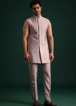 Lilac Cotton Silk Sherwani Kurta Set With Hand Work