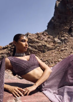Lilac Crushed Shimmer Lehenga With Blouse And Cape