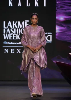 Lilac Embroidered Short Kurti Suit With Bell Bottom Pant