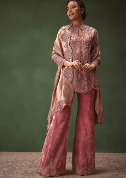 Lilac Embroidered Short Kurti Suit With Bell Bottom Pant