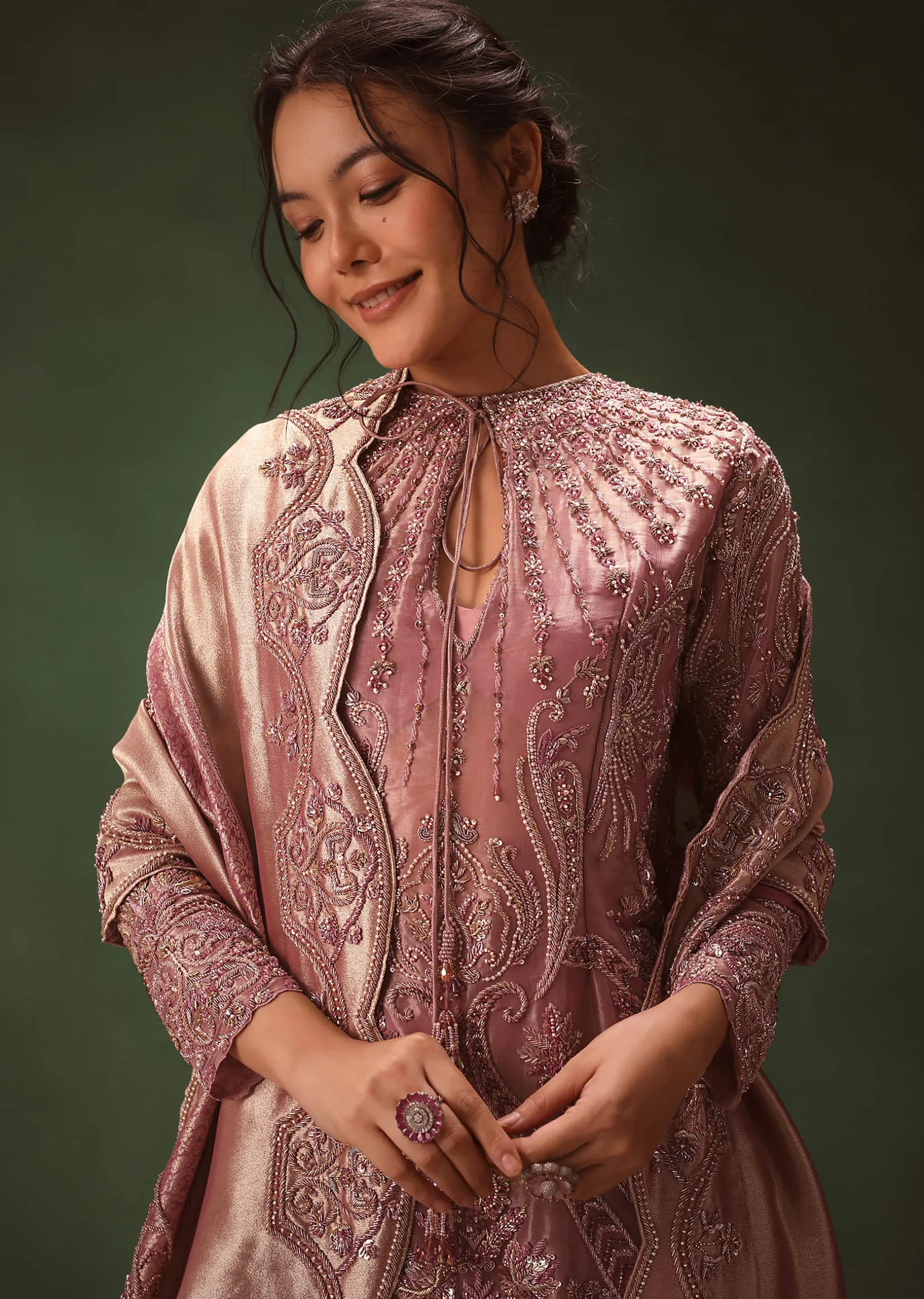 Lilac Embroidered Short Kurti Suit With Bell Bottom Pant