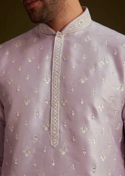 Lilac Embroidered Silk Kurta Set