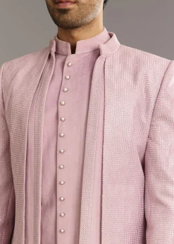 Lilac Indo Western Suit With Self Texture Work