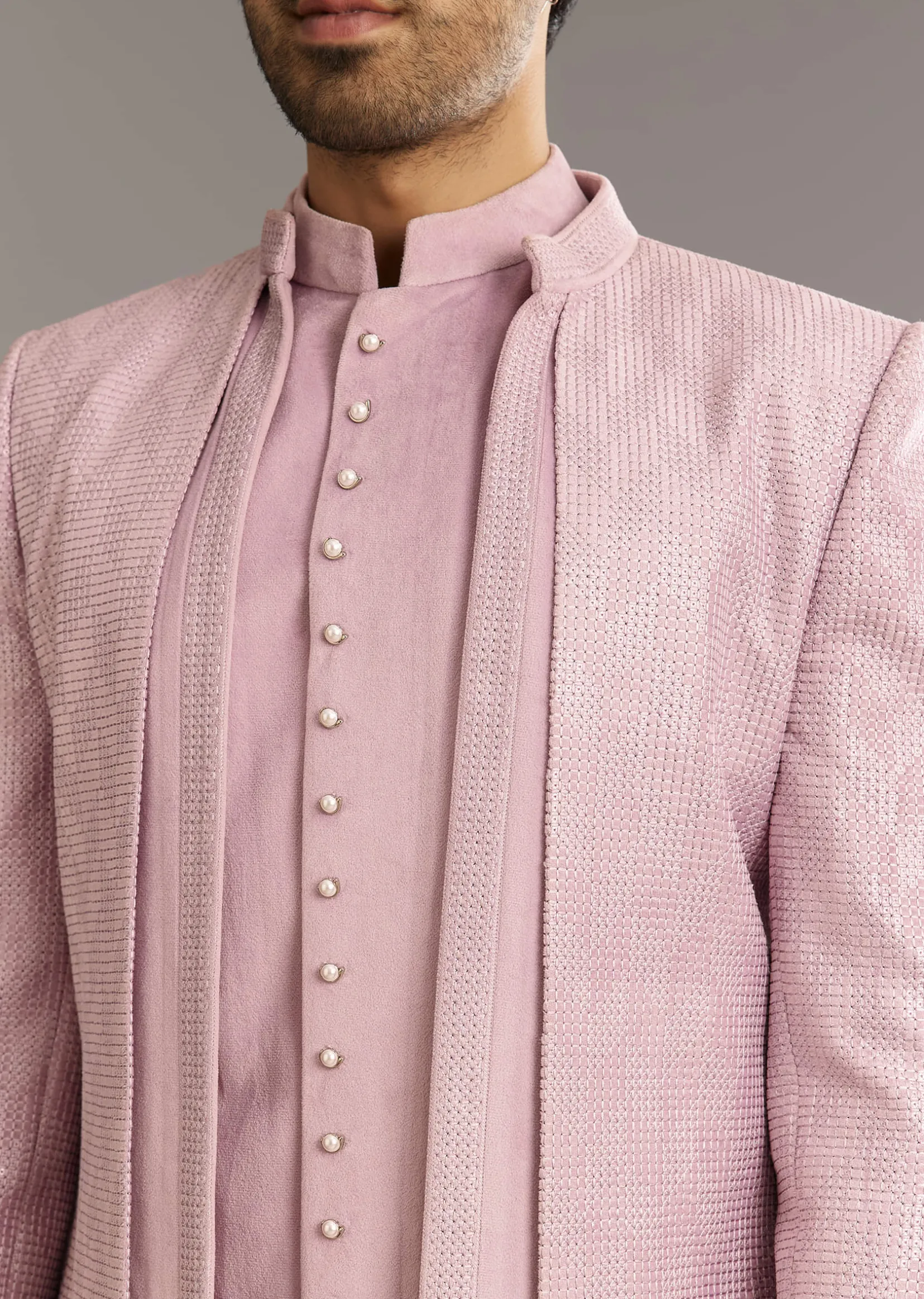 Lilac Indo Western Suit With Self Texture Work