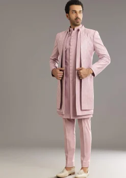 Lilac Indo Western Suit With Self Texture Work
