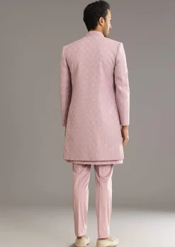 Lilac Indo Western Suit With Self Texture Work