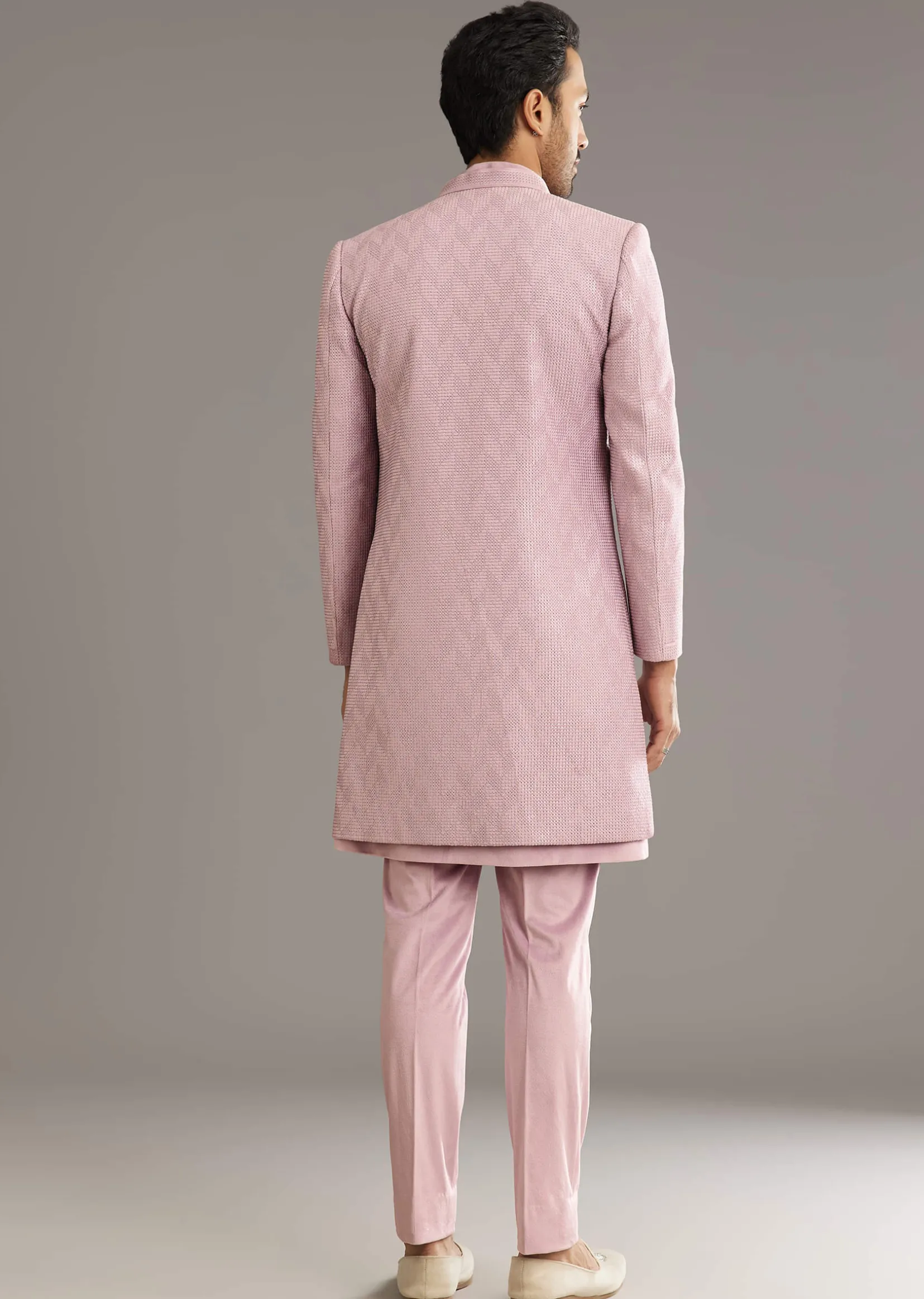 Lilac Indo Western Suit With Self Texture Work