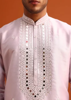 Lilac Kurta Pant Set In Silk With Mirror Embellishments