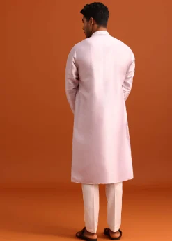 Lilac Kurta Pant Set In Silk With Mirror Embellishments