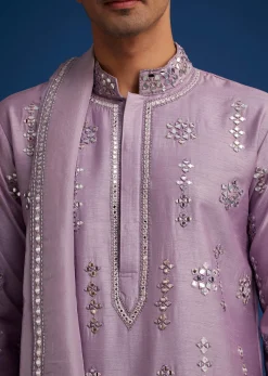 Lilac Kurta Set With Resham Mirror And Zari Embroidery