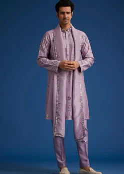 Lilac Kurta Set With Resham Mirror And Zari Embroidery