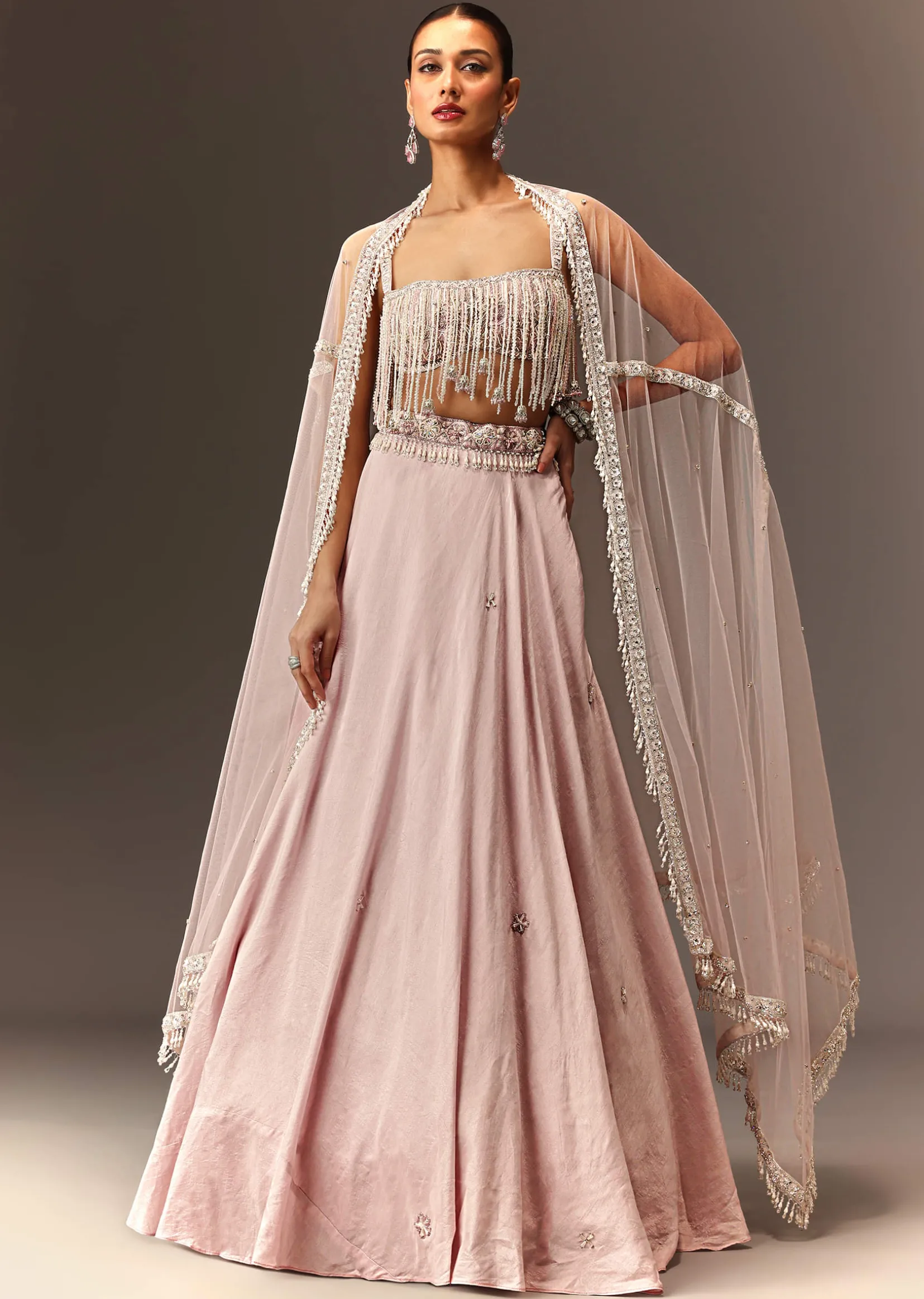 Lilac Lehenga And Stone Embellished Blouse With Dupatta