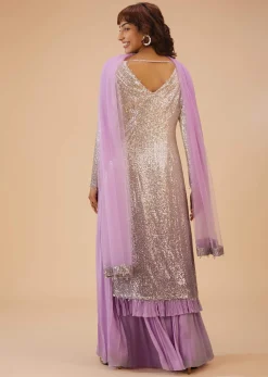 Lilac Purple Palazzo Suit Set In Sequin