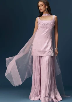 Lilac Sharara Suit With Choker And Ruched Sharara