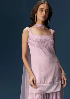 Lilac Sharara Suit With Choker And Ruched Sharara