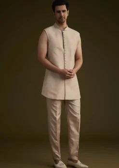 Lilac Silk Open Style Sherwani Set With Resham Thread Work