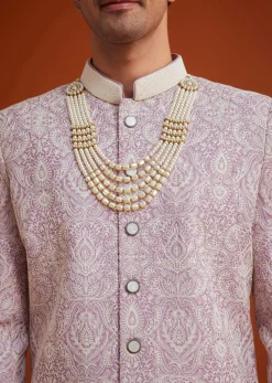 Lilac Silk Sherwani Set With Embroidery And Bead Work