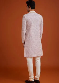 Lilac Silk Sherwani Set With Embroidery And Bead Work