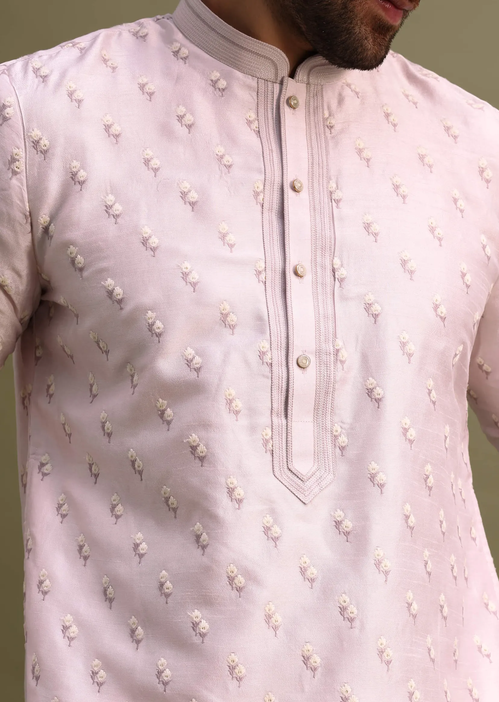 Lilac Threadwork Men Kurta Set