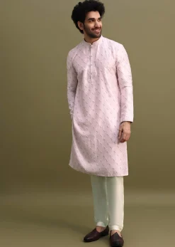 Lilac Threadwork Men Kurta Set