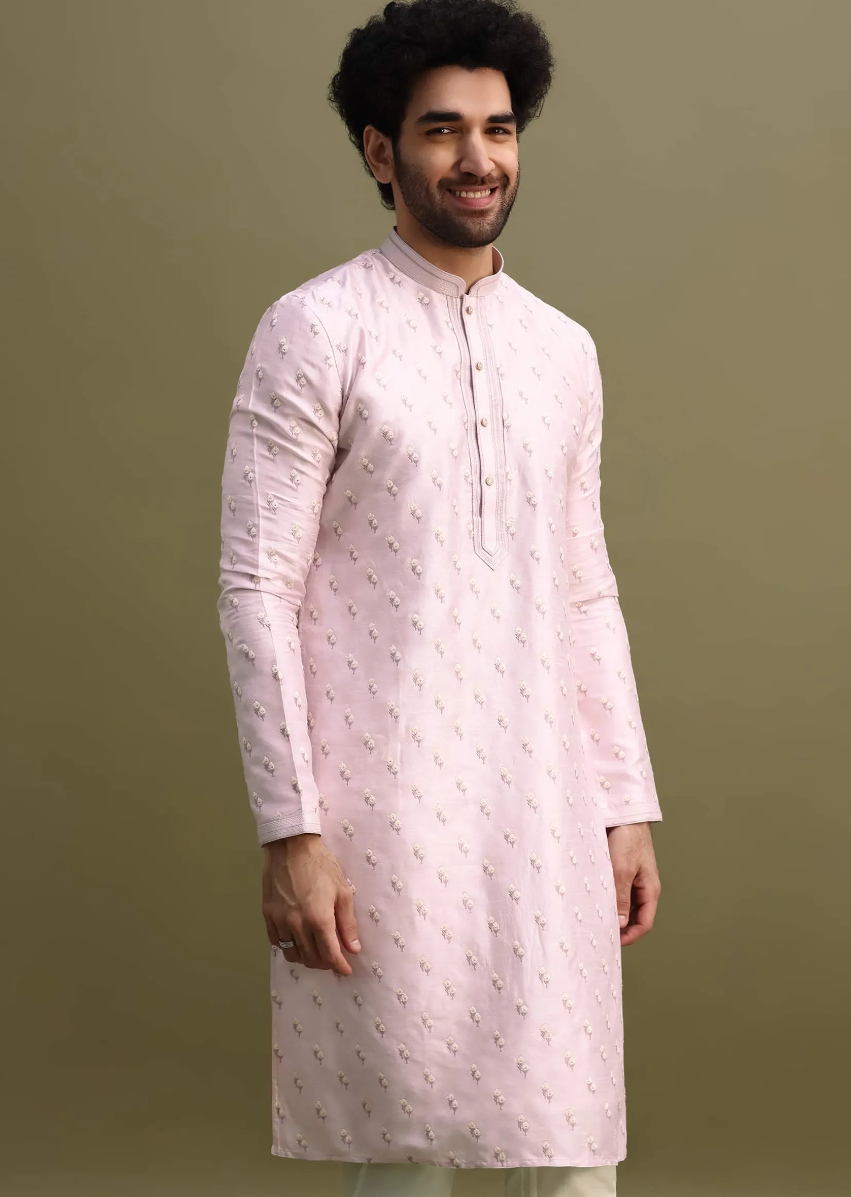 Lilac Threadwork Men Kurta Set