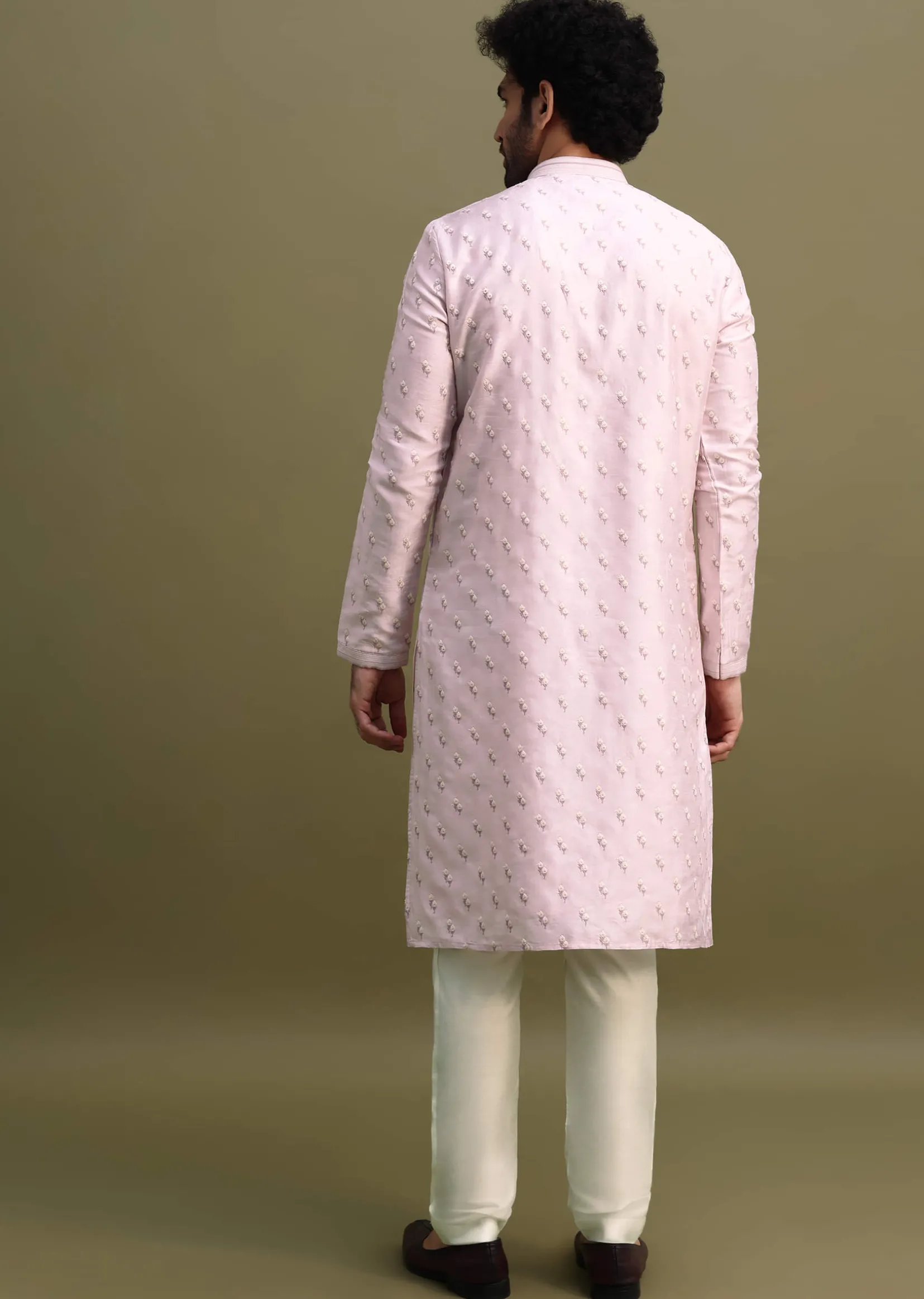 Lilac Threadwork Men Kurta Set
