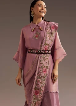 Lilac Zardosi Motif Kurta Dupatta Belt Set