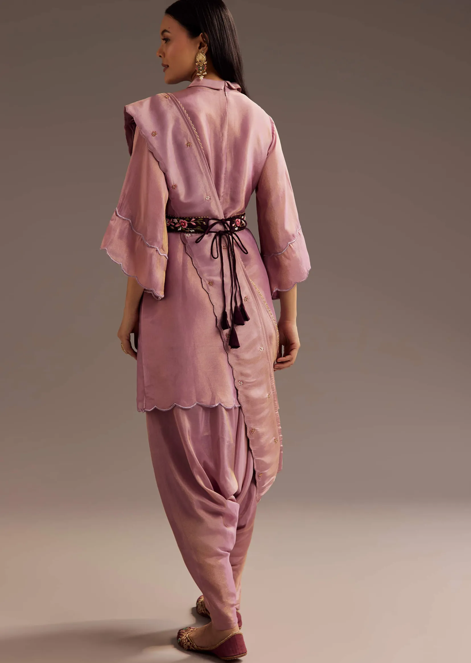 Lilac Zardosi Motif Kurta Dupatta Belt Set