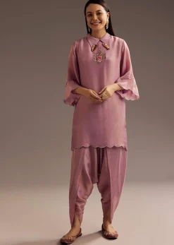 Lilac Zardosi Motif Kurta Dupatta Belt Set