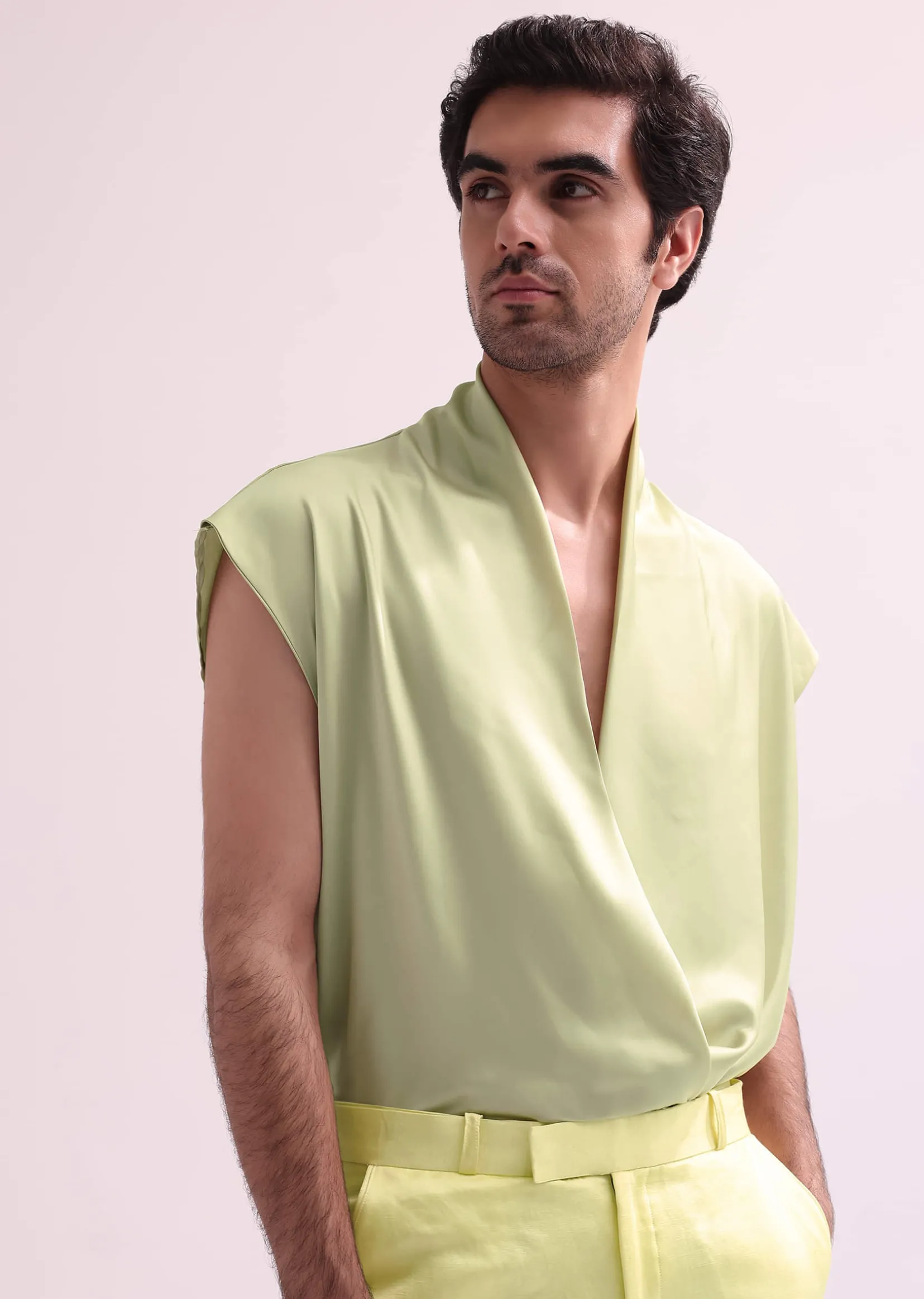 Lime Bandhgala Jacket And Pant Set With Floral Embroidery