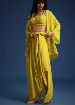 Lime Green Asymmetrical Skirt And Jacket Set
