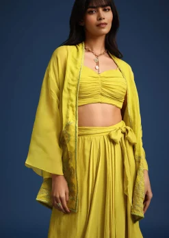 Lime Green Asymmetrical Skirt And Jacket Set