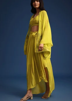 Lime Green Asymmetrical Skirt And Jacket Set
