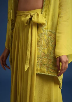 Lime Green Asymmetrical Skirt And Jacket Set