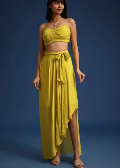 Lime Green Asymmetrical Skirt And Jacket Set