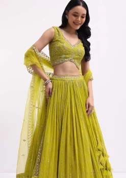 Lime Green Embroidered Georgette Lehenga Choli Set