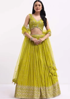 Lime Green Embroidered Georgette Lehenga Choli Set