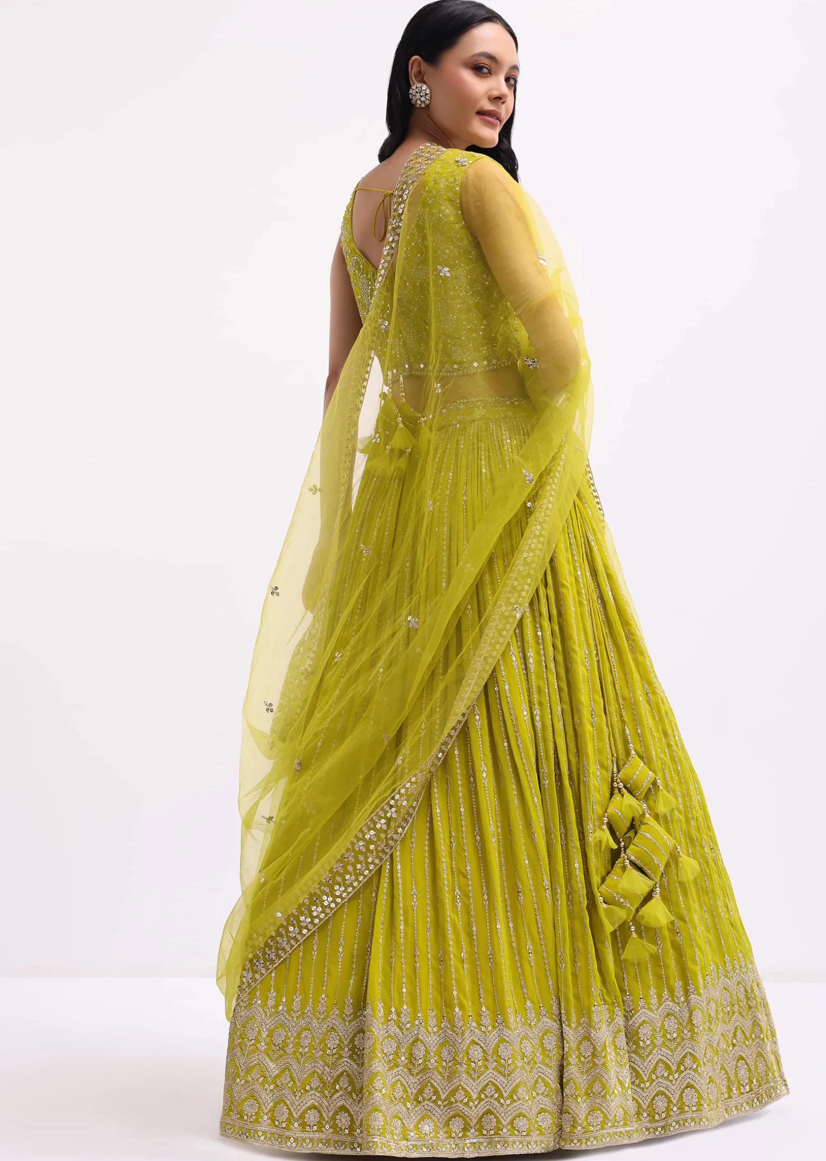 Lime Green Embroidered Georgette Lehenga Choli Set