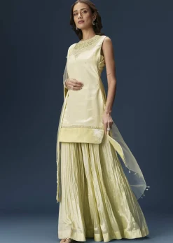 Lime Green Palazzo Suit With Embroidered Necklace
