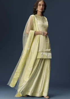 Lime Green Palazzo Suit With Embroidered Necklace