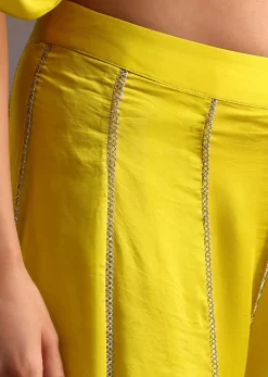 Lime Green Resham Work Palazzo Croptop Set With Jacket