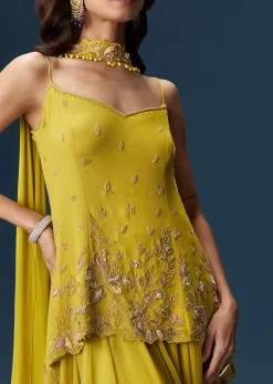 Lime Green Sharara Set With Tassel Dupatta
