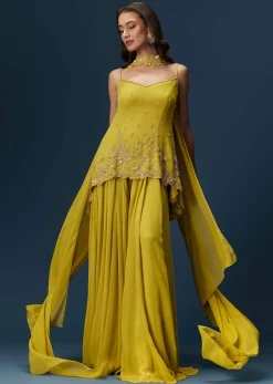Lime Green Sharara Set With Tassel Dupatta