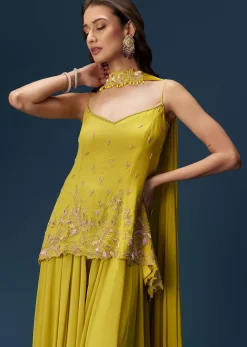 Lime Green Sharara Set With Tassel Dupatta