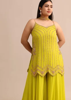 Lime Green Sharara Suit With Choker Dupatta