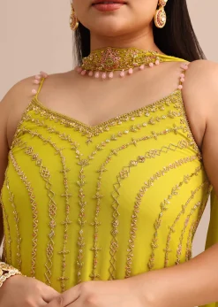 Lime Green Sharara Suit With Choker Dupatta