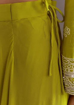 Lime Green Short Kurta Palazzo Suit With Moti Embellished Dupatta