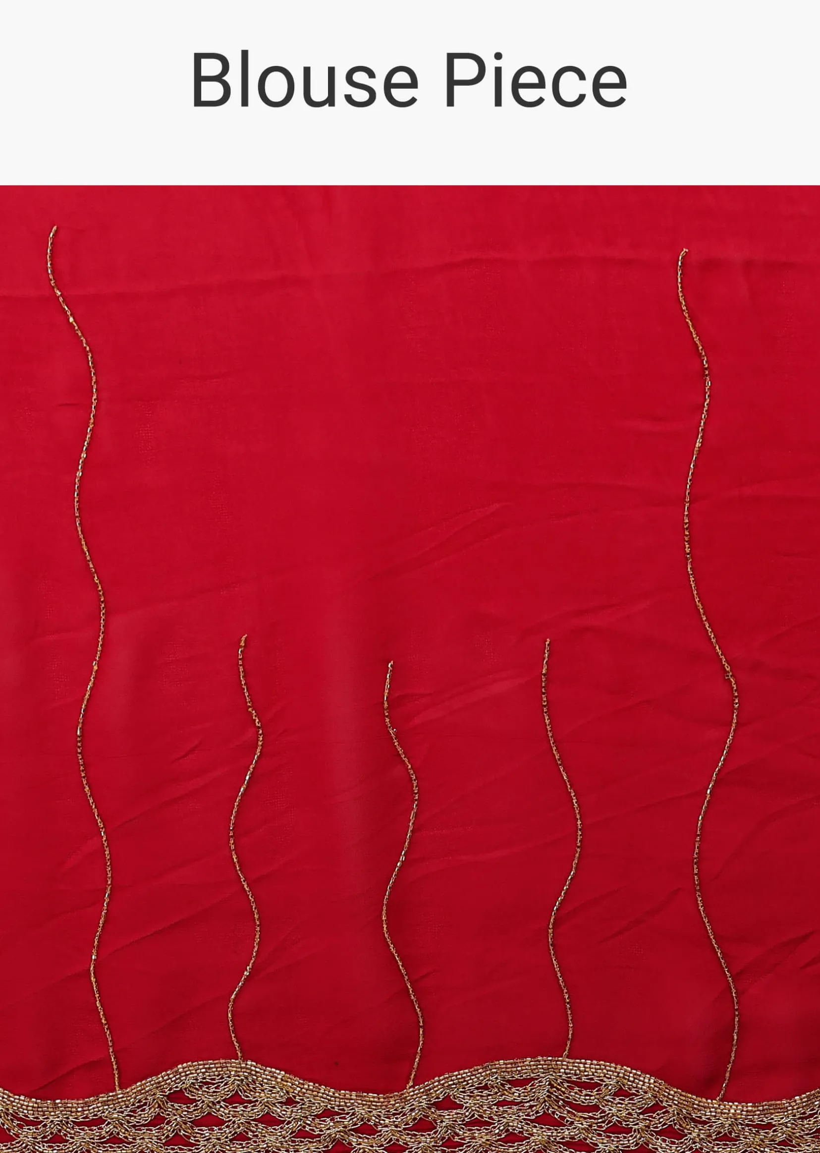 Lipstick Red Georgette Saree Adorned With Golden Zardozi Embroidery & Detailing, And Cut Dana Fringes