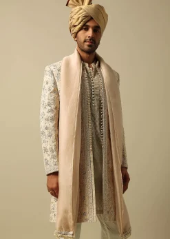 Luxurious Beige Silk Sherwani
